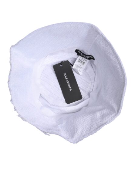 White Polyester Wide Brim Bucket Hat - Image 5