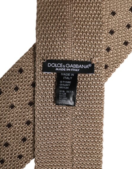 Beige Polka Dot Silk Adjustable Necktie Tie - Image 6