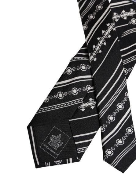 Black White Stripes Silk Adjustable Necktie Tie - Image 5