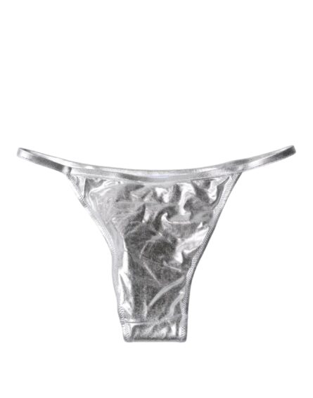 Silver Polyester Beachwear Bikini Bottom Swimwear - Image 4