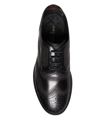 Black Embroidered Classic Leather Derby Dress Shoes - Image 8