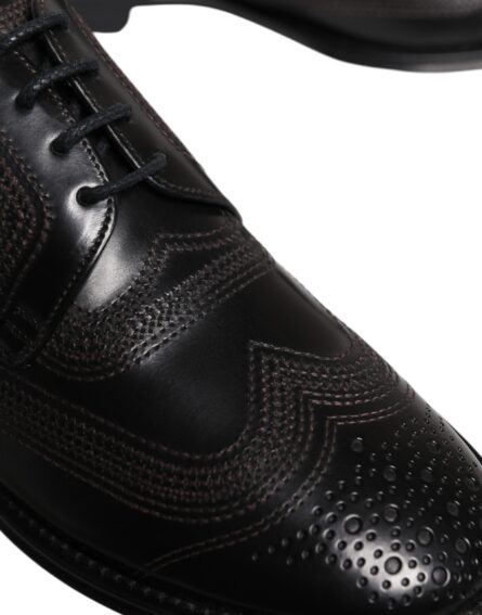 Black Embroidered Classic Leather Derby Dress Shoes - Image 8