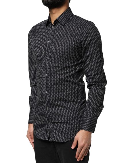 Black GOLD Patterned Cotton Men Dress Shirt - Image 3