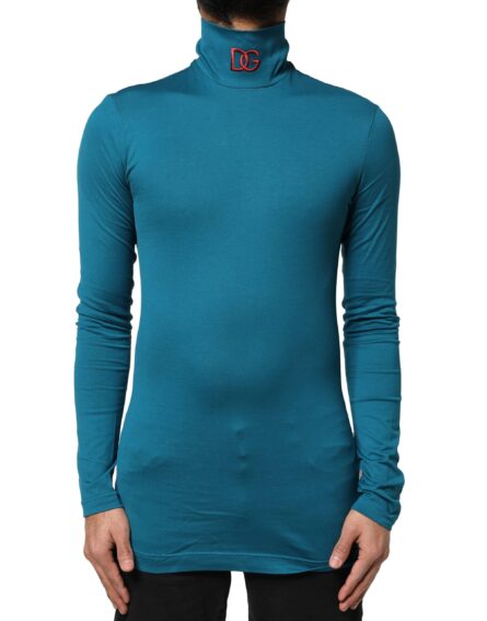 Blue Cotton Turtleneck Long Sleeves Sweater - Image 2