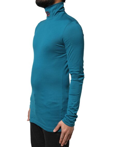 Blue Cotton Turtleneck Long Sleeves Sweater - Image 3