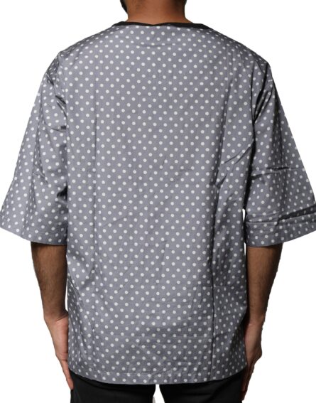 Gray Polka Dot Pin-Up Print Crew Neck T-shirt - Image 4