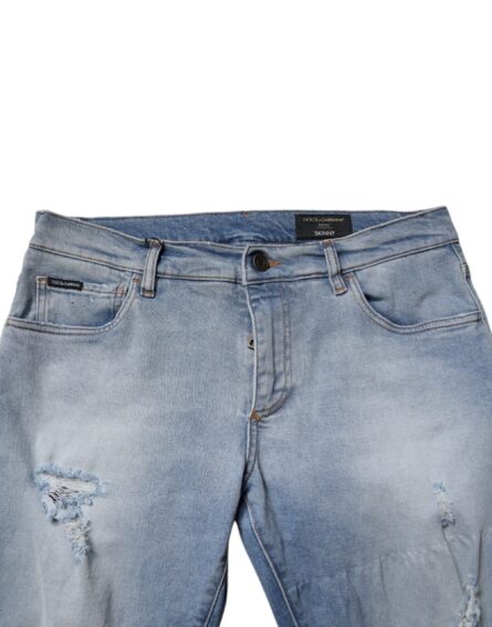 Blue Tattered Cotton Skinny Men Denim Jeans - Image 5