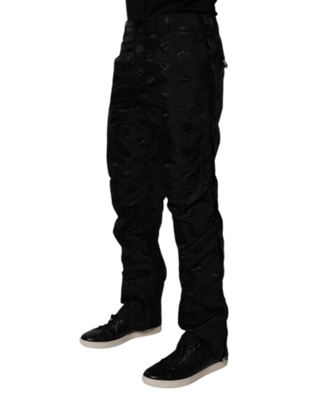 Black Logo Monogram Straight Pants - Image 3