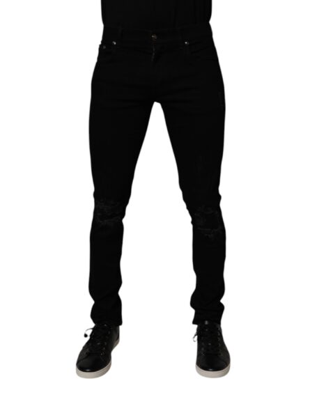 Black Cotton Stretch Skinny Men Denim Jeans - Image 2