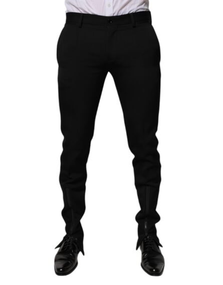 Black Wool Tapered Formal Dress Pants - Image 2