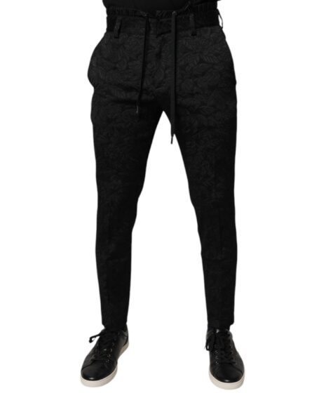 Black Brocade Polyester Skinny Dress Pants - Image 2