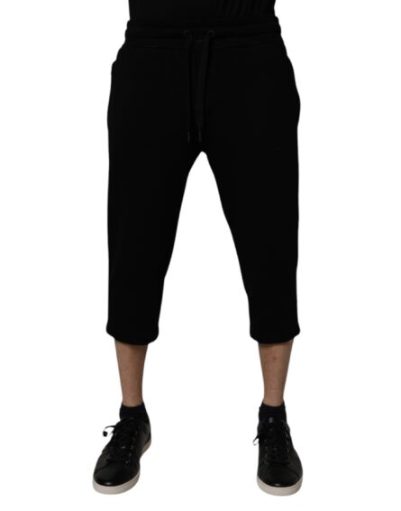 Black Cotton Blend Cropped Sweatpants Pants - Image 2