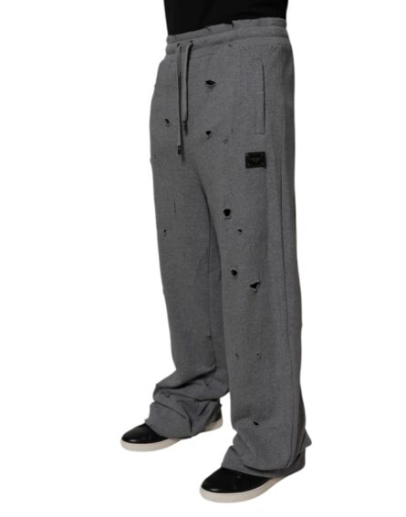 Gray Cotton RipStyle Straight Sweatpants Pants - Image 3