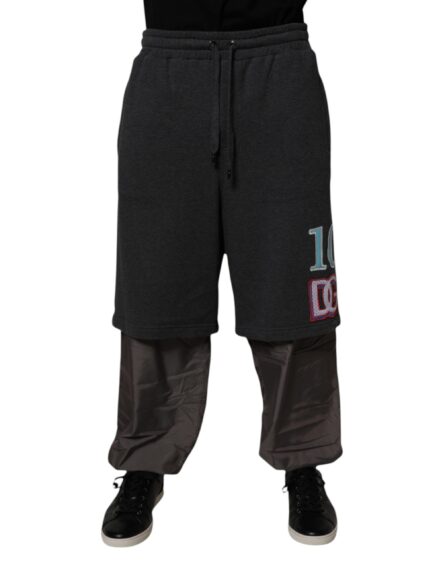 Dark Gray Cotton Layered Straight Sweatpants Pants - Image 2