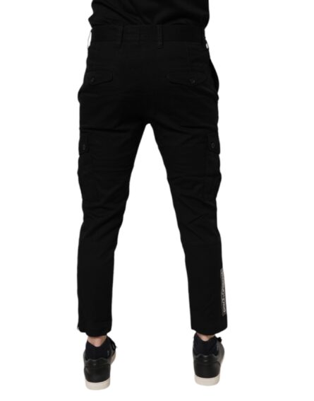Black Cotton Stretch Skinny Cargo Denim Jeans - Image 4