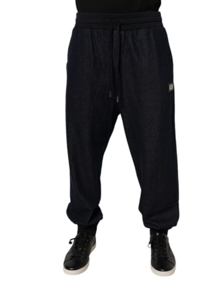Black Jacquard Cotton Jogger Sweatpants Pants - Image 2