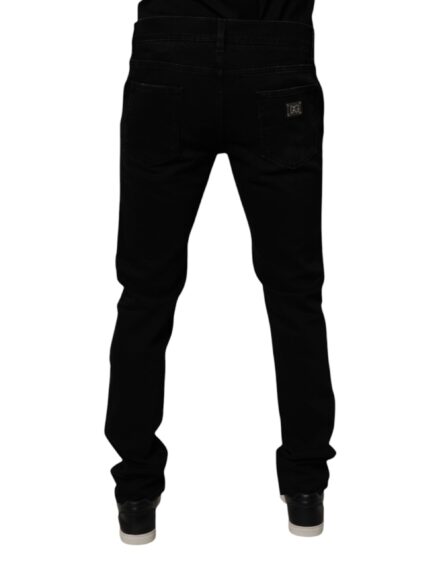 Black Cotton Tattered Skinny Men Denim Jeans - Image 4