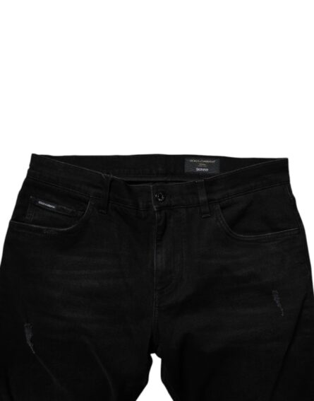 Black Cotton Tattered Skinny Men Denim Jeans - Image 5