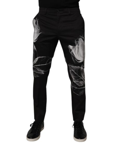 Black Cotton Floral Skinny Dress Pants - Image 2