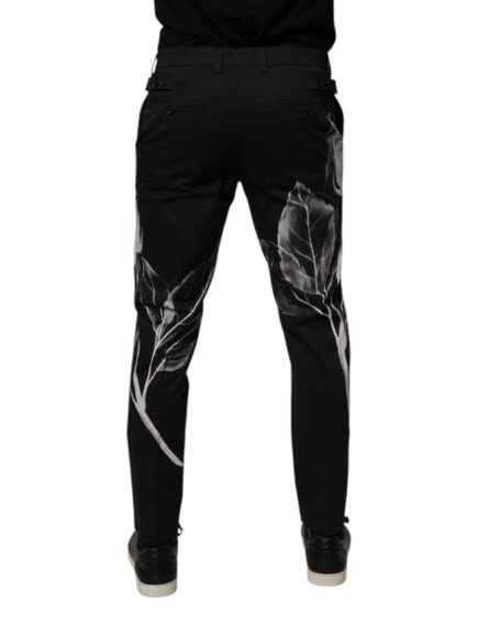 Black Cotton Floral Skinny Dress Pants - Image 4