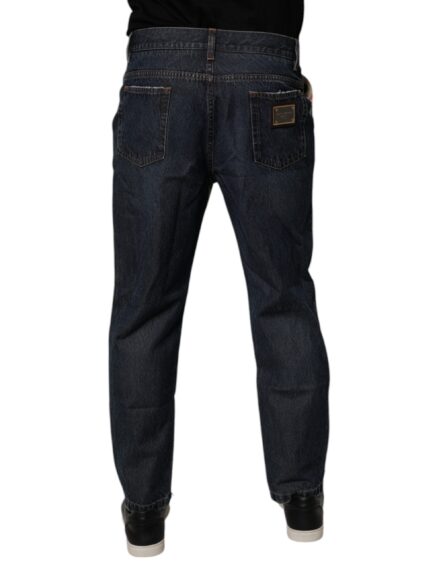 Beige Blue Floral Cotton Men Denim Jeans - Image 4