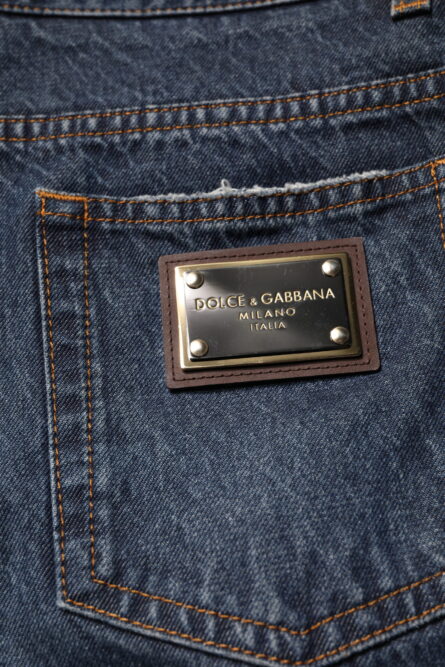 Beige Blue Floral Cotton Men Denim Jeans - Image 6