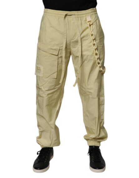 Yellow Nylon Cargo Chain Men Jogger Pants - Image 2
