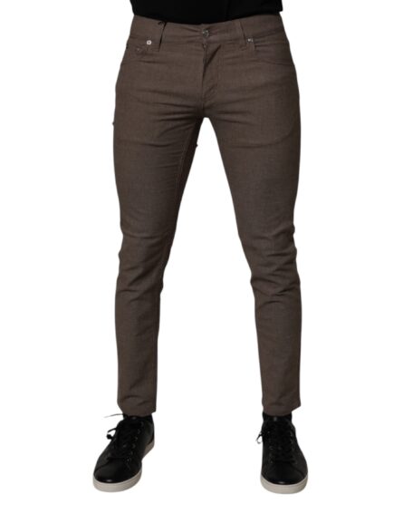 Brown Cotton Stretch Chino Pants - Image 2