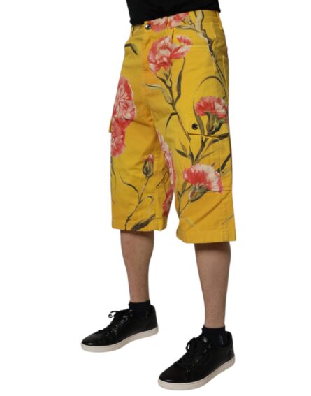 Yellow Floral Cargo Denim Men Bermuda Shorts - Image 3