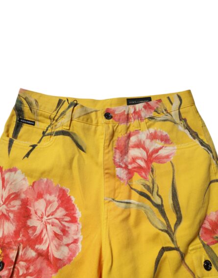 Yellow Floral Cargo Denim Men Bermuda Shorts - Image 5