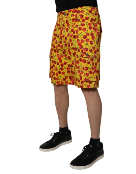 Yellow Cherry Print Cotton Men Bermuda Shorts - Image 3