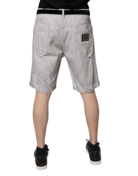 Light Gray Tattered Men Denim Bermuda Shorts - Image 4