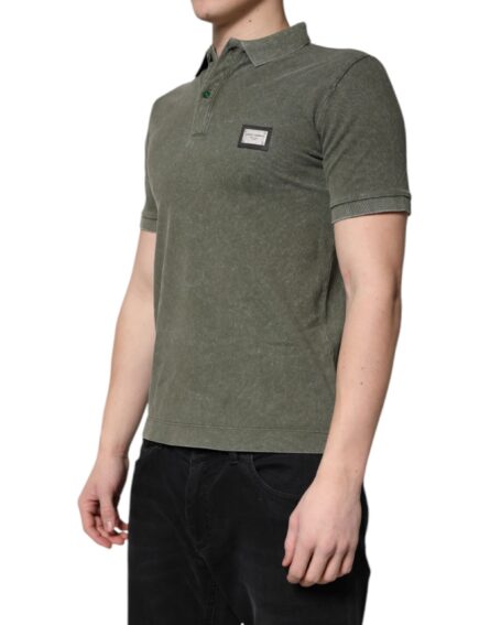 Army Green Logo Plaque Cotton Polo Shirt T-shirt - Image 3