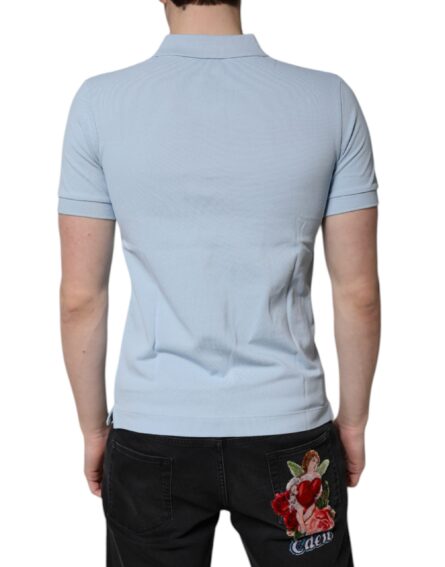 Sky Blue Cotton Crown Collared Polo T-shirt - Image 4