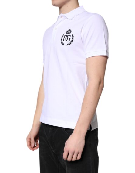 White Cotton Crown Collared Men Polo T-shirt - Image 3