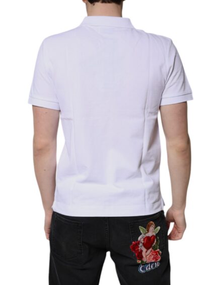 White Cotton Crown Collared Men Polo T-shirt - Image 4
