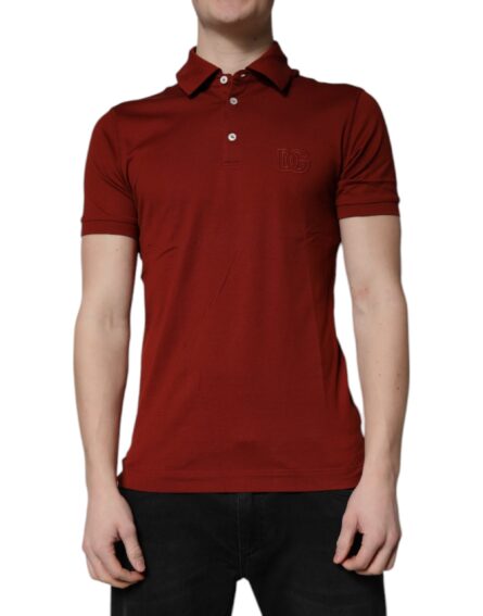 Red Cotton DG Logo Collared Men Polo T-shirt - Image 2