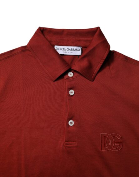 Red Cotton DG Logo Collared Men Polo T-shirt - Image 6