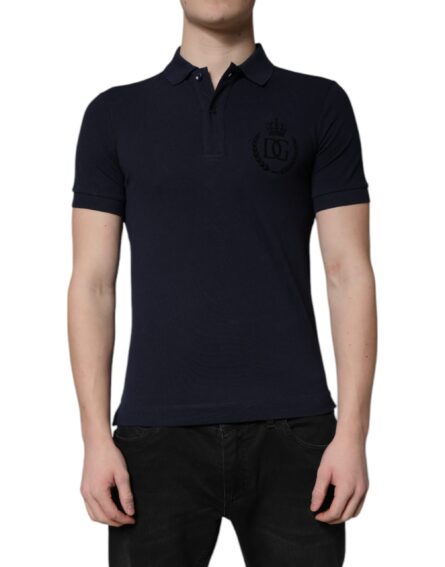 Dark Blue Cotton Crown Collared Polo T-shirt - Image 2