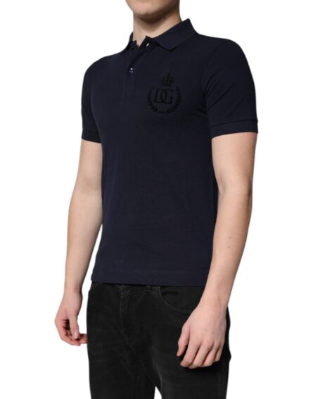 Dark Blue Cotton Crown Collared Polo T-shirt - Image 3