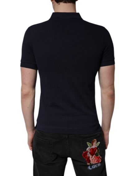 Dark Blue Cotton Crown Collared Polo T-shirt - Image 4