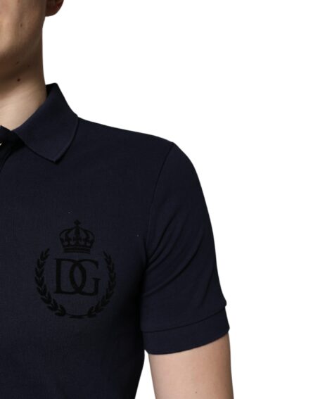 Dark Blue Cotton Crown Collared Polo T-shirt - Image 5