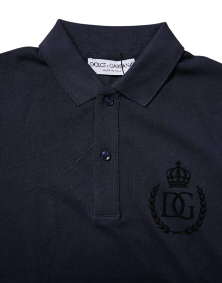 Dark Blue Cotton Crown Collared Polo T-shirt - Image 6