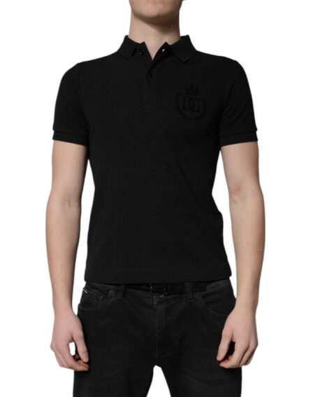 Black Cotton DG Logo Collared Polo T-shirt - Image 2