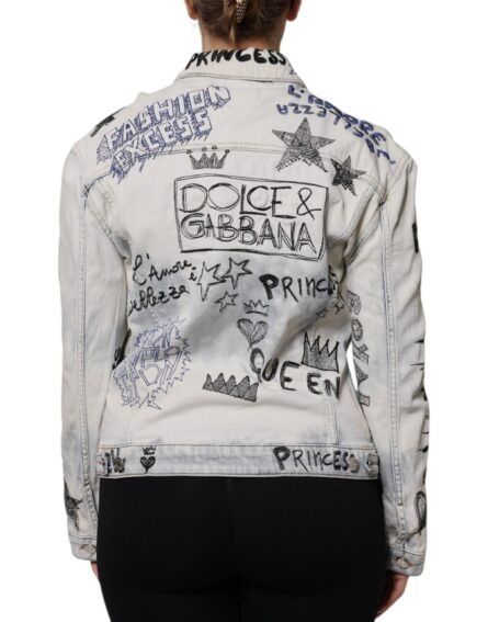 Light Blue Graffiti Button Down Denim Jacket - Image 4