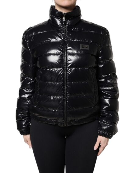 Black Logo Plaque Full Zip Puffer Jacket - Image 2