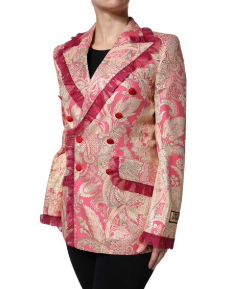 Pink Gold Jacquard Nylon Coat Blazer Jacket - Image 2