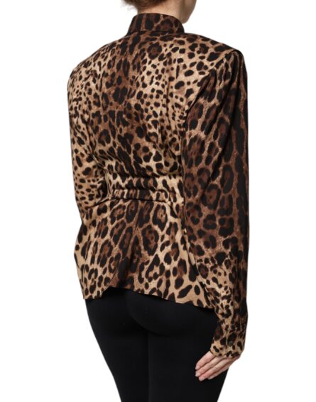 Brown Leopard Silk Button Down Coat Jacket - Image 4