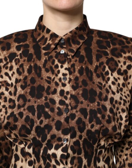 Brown Leopard Silk Button Down Coat Jacket - Image 5