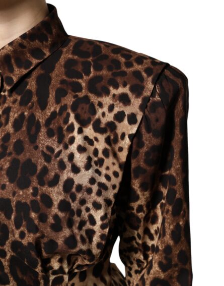 Brown Leopard Silk Button Down Coat Jacket - Image 6